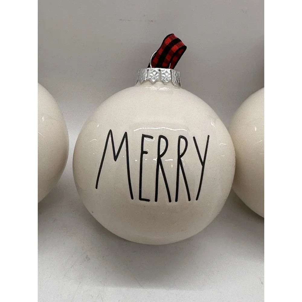 Rae Dunn Love Merry Joy Ceramic Christmas Ornaments Set‎ of 3 Artisan Magenta